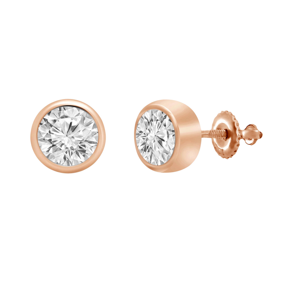 Bezel Set Diamond Solitaire Drop Earrings 18K Rose Gold