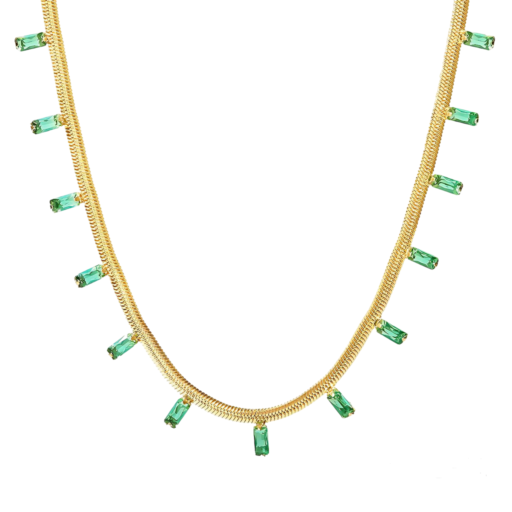 Stainless Steel Emerald Stones Snake Chain