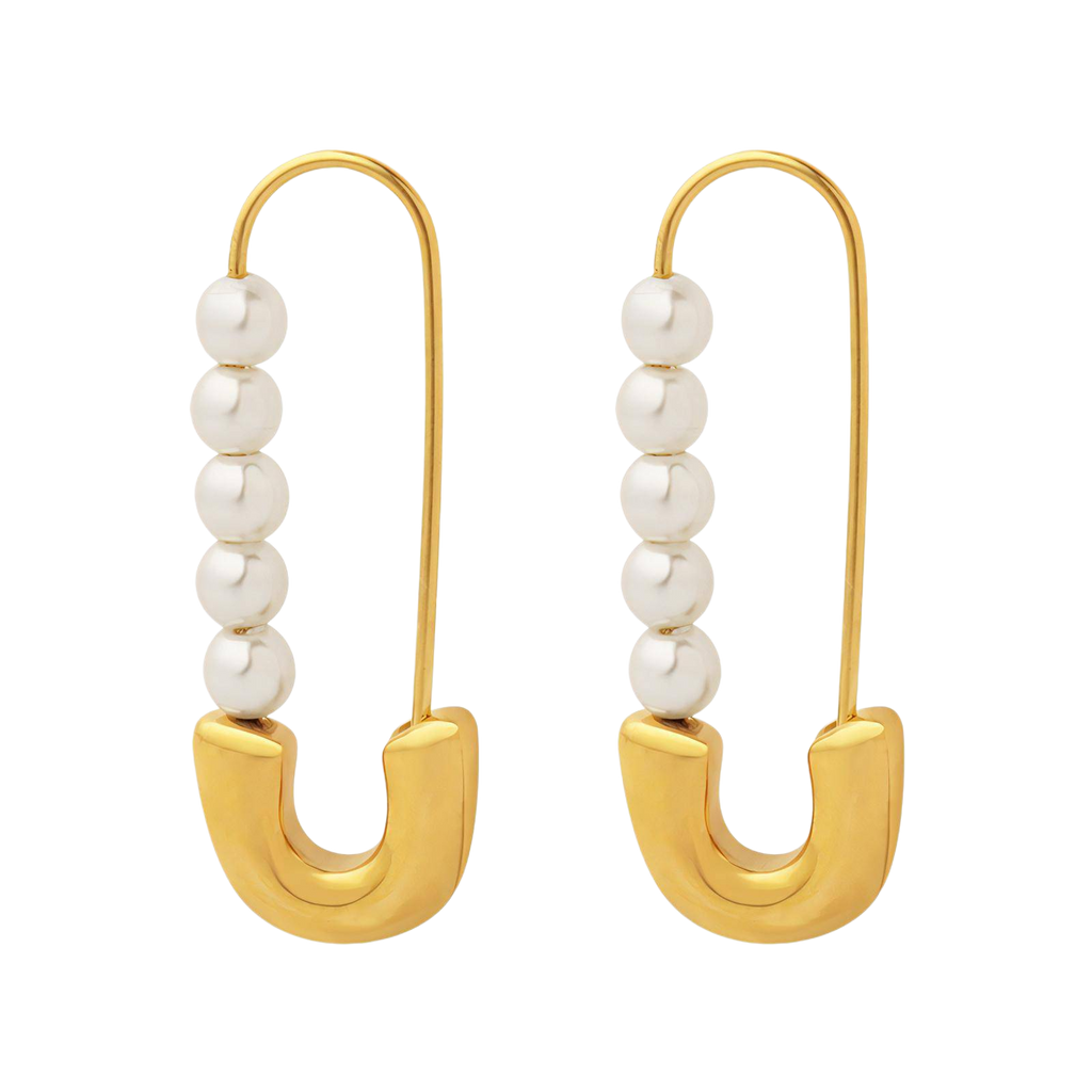 Safety Pin Pearl Dangly Earrings