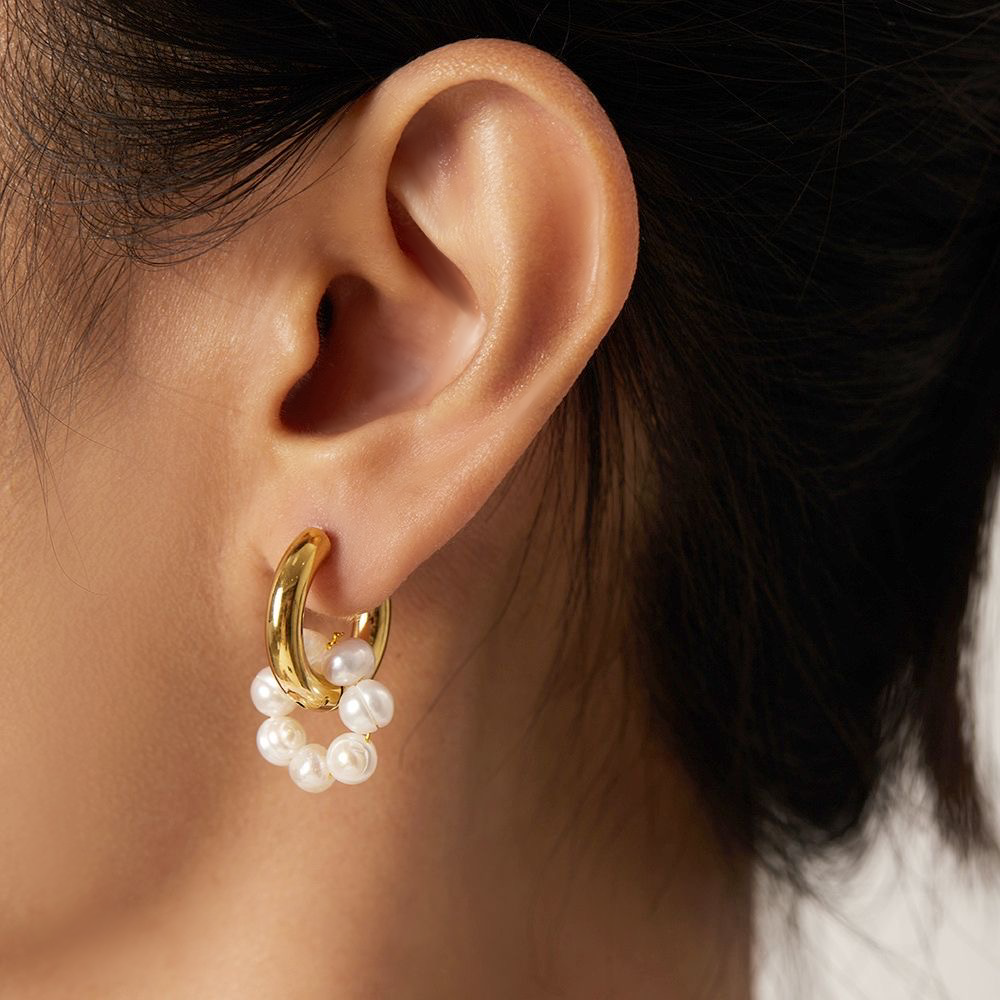 Mismatched Pearl Hoop Earrings
