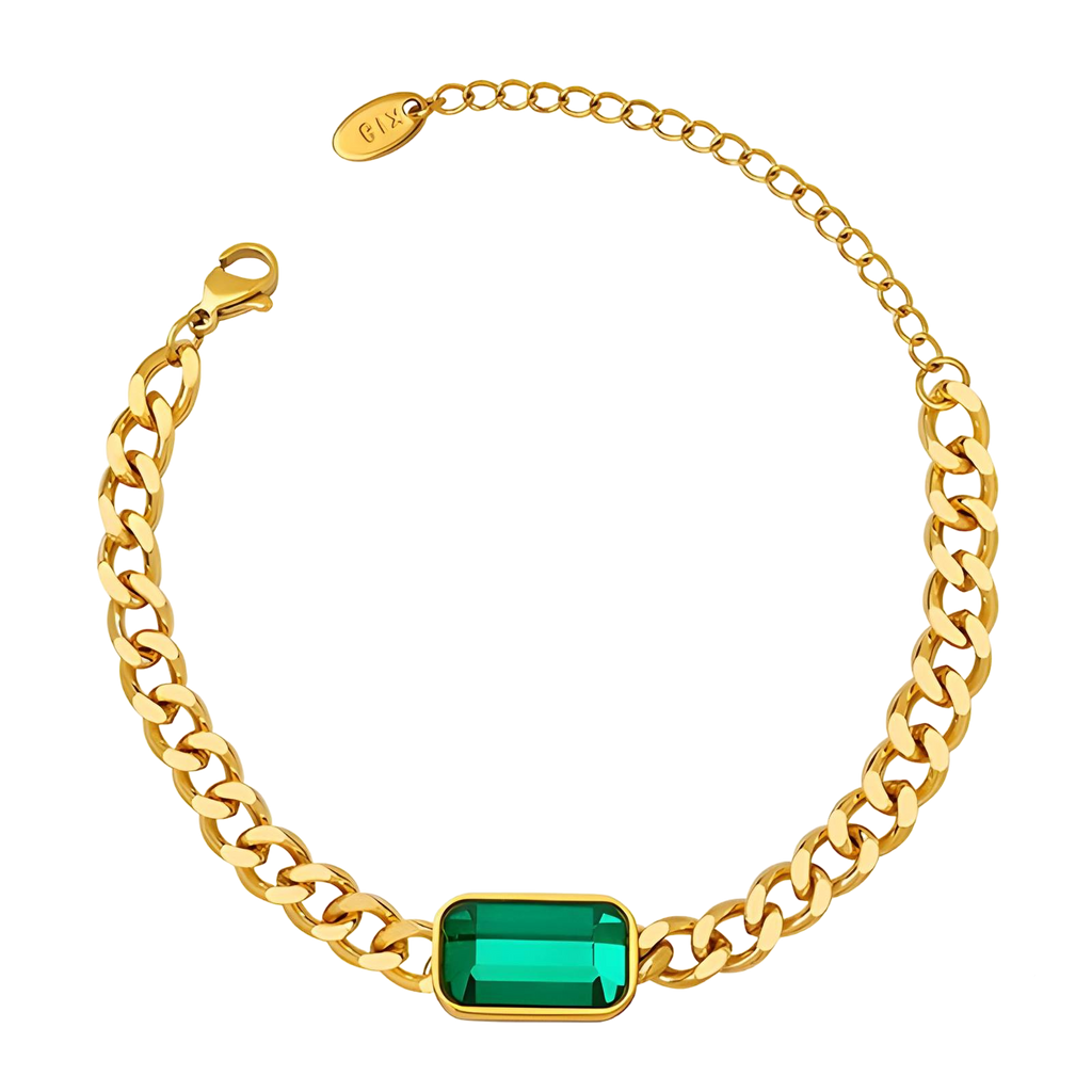 Cuban Link Chain Necklace with Bezel Set Emerald Feature