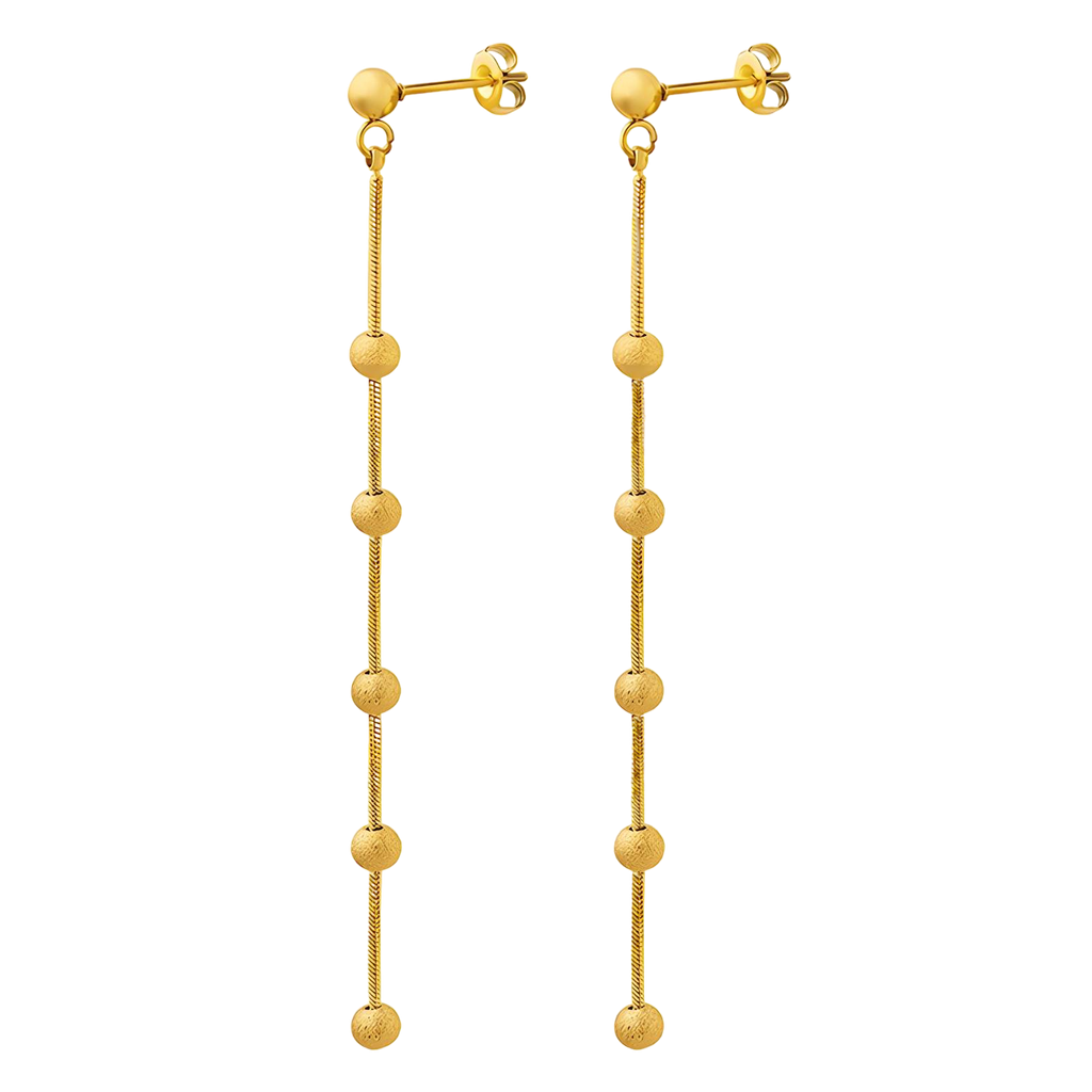 Long Dangling Golden Ball Earrings