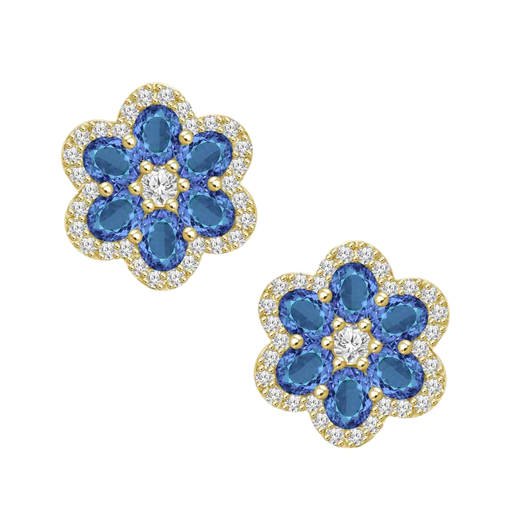 Spring Diamond Flower Stud Earrings