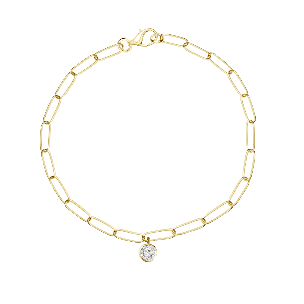 Paperclip Chain Gold Bracelet with Solitaire Diamond