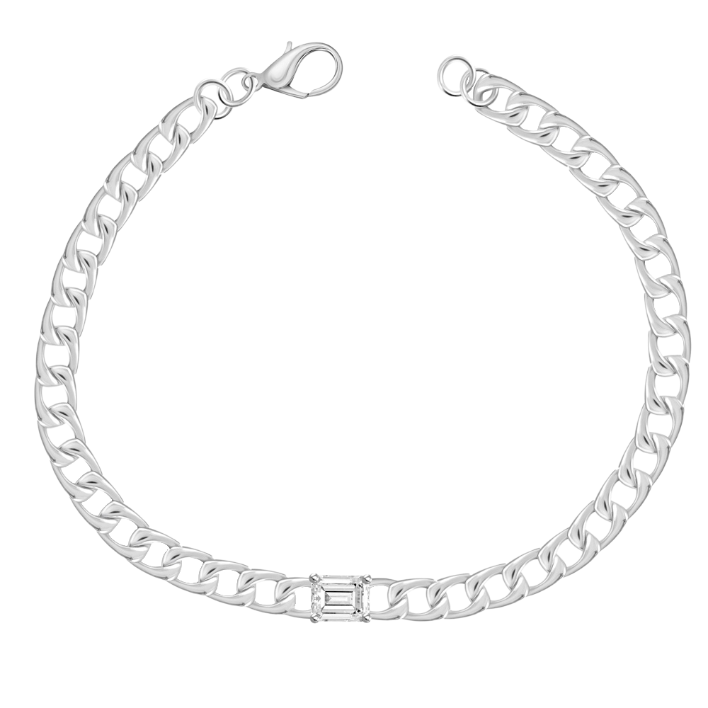 Men's Curb Chain Solitaire Emerald Cut Diamond Bracelet