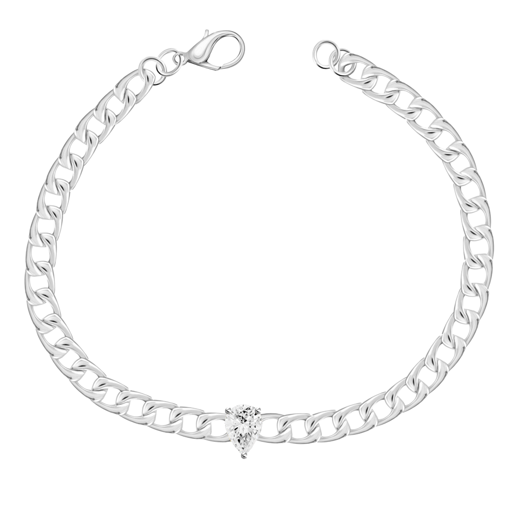 Men's Curb Chain Solitaire Pear Shaped Diamond Bracelet