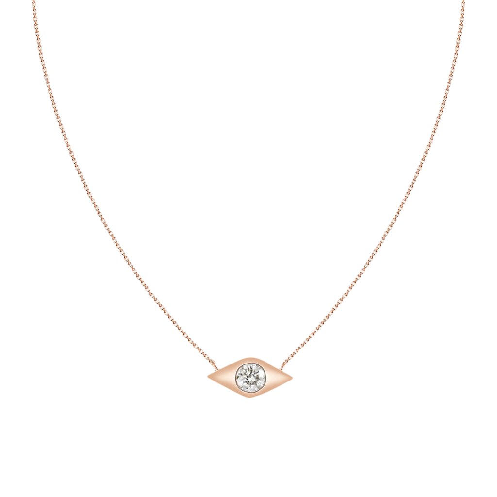 Eye Shaped Pendant with Solitaire Diamond Necklace