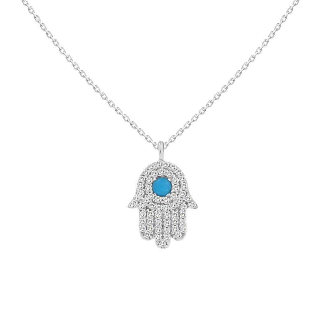 Hamsa Hand Diamond Necklace set with Turquoise Stone