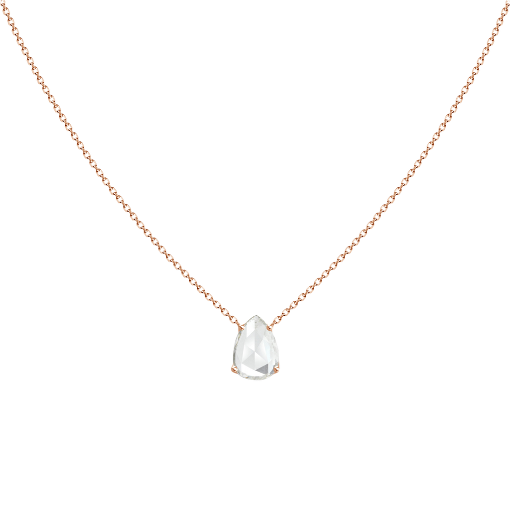 Tear Drop Diamond Pendant Necklace on Four Prongs