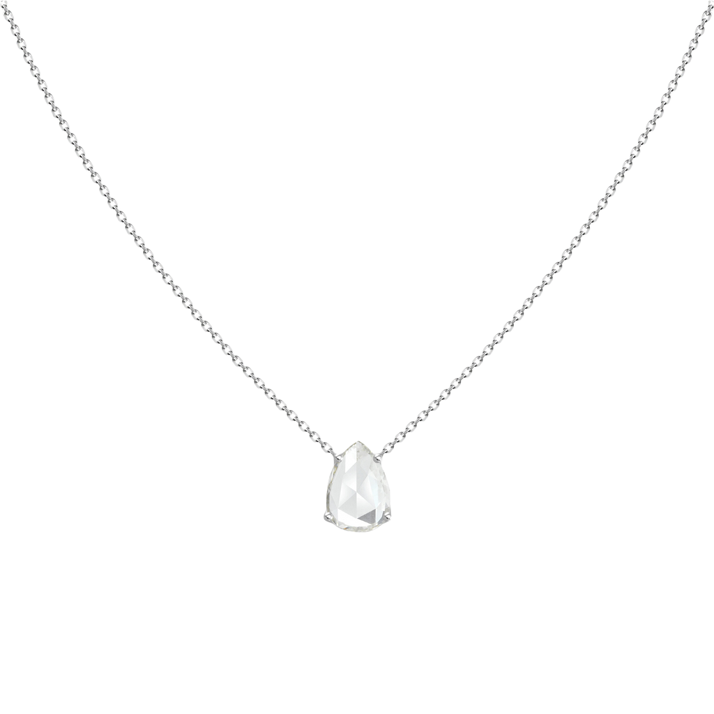 Tear Drop Diamond Pendant Necklace on Four Prongs