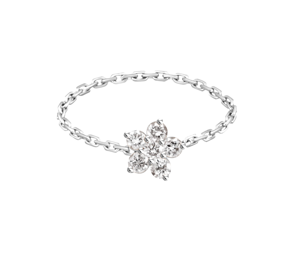 Five Petal Flower Diamond on Cable Chain Ring