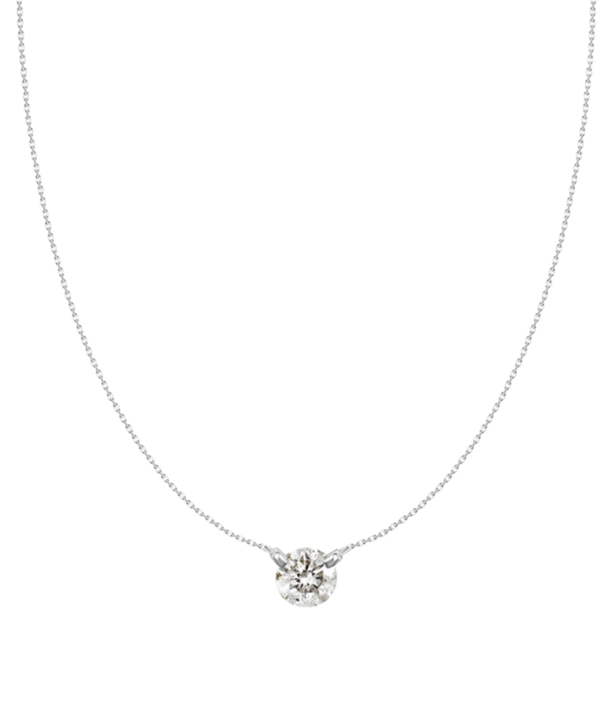 Solitaire Circle Cut Diamond Necklace Suspended by Gold Prongs