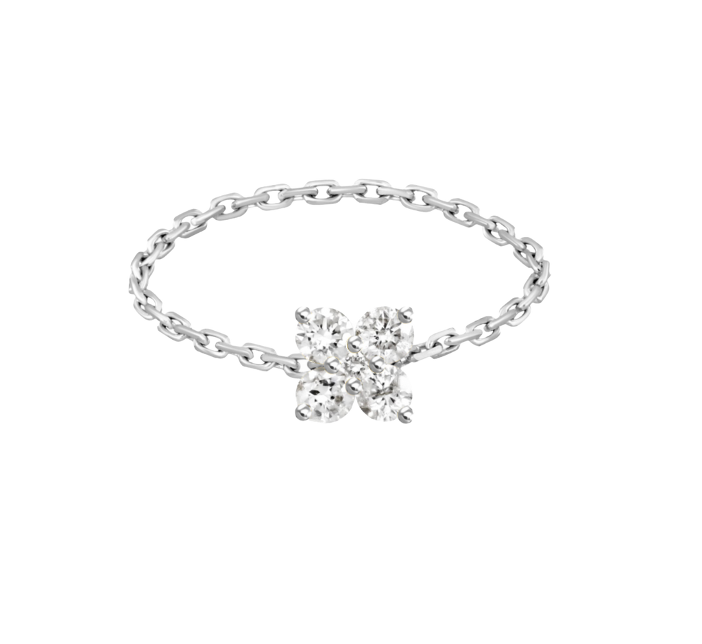 Four Petal Flower Diamond on Cable Chain Ring