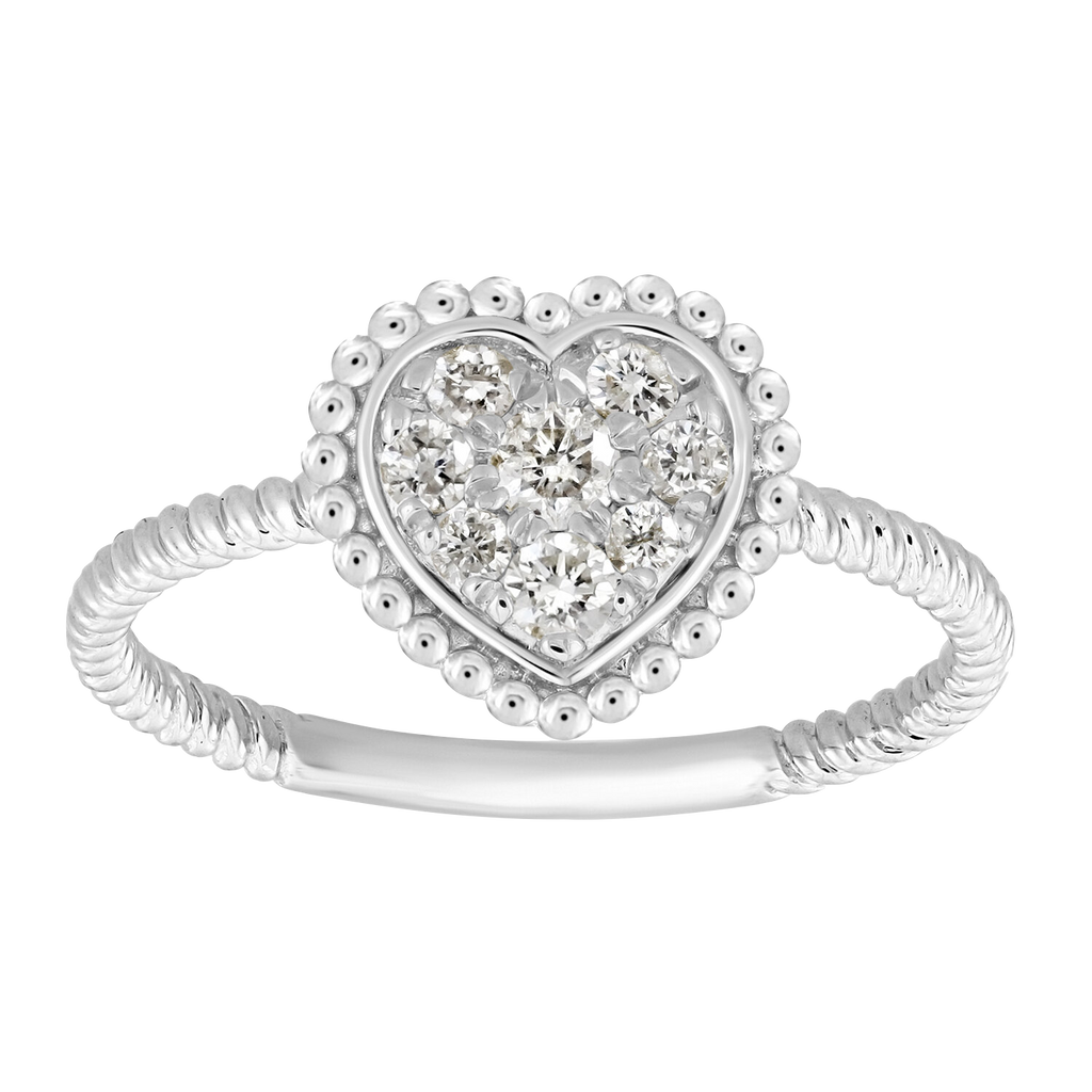 Heart Shaped Diamond Ring on Beaded Setting