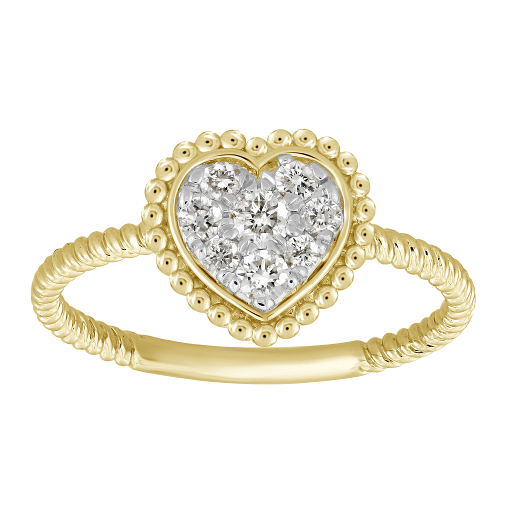Heart Shaped Diamond Ring on Beaded Setting