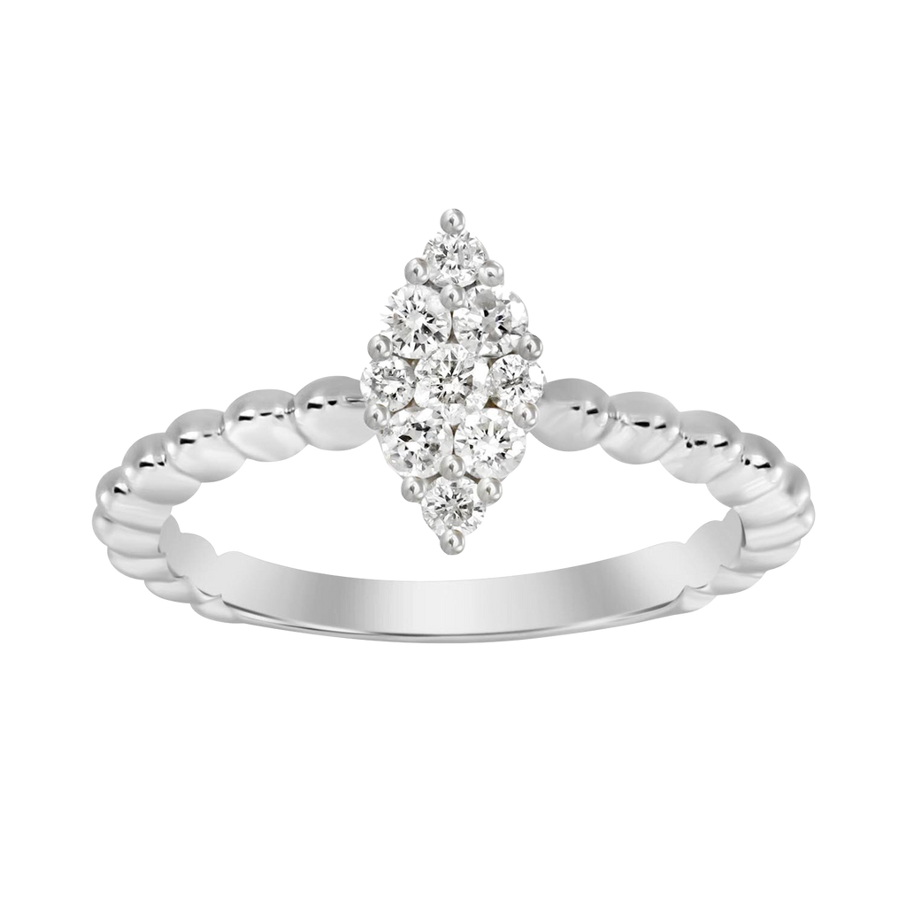 Marquise Shaped Diamond Ring on Beaded Setting