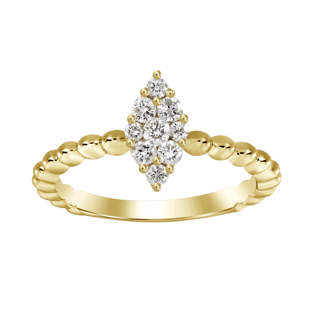 Marquise Shaped Diamond Ring on Beaded Setting