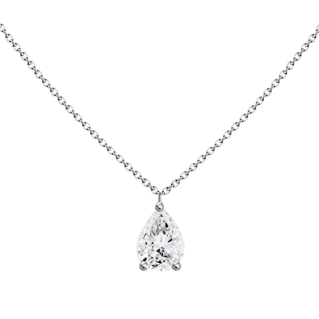 Tear Drop Diamond Pendant Necklace on Three Prongs